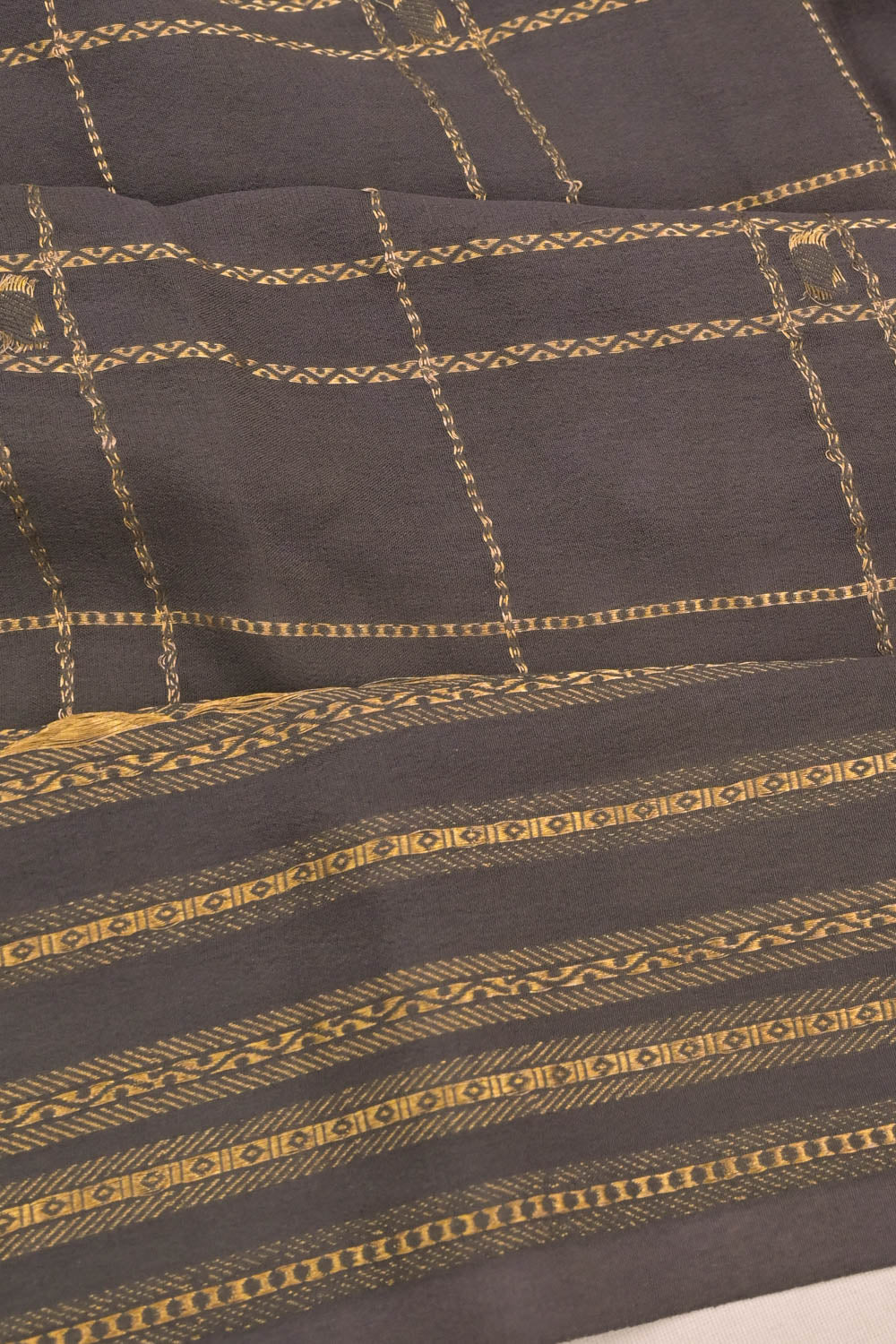 Georgette Checks Black Saree With Kalamkari Pallu