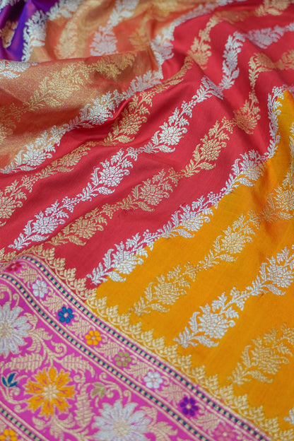 Banarasi Silk Jaal Rangkat Saree With Meenakari Border