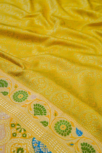 Banarasi Silk Brocade Yellow Saree