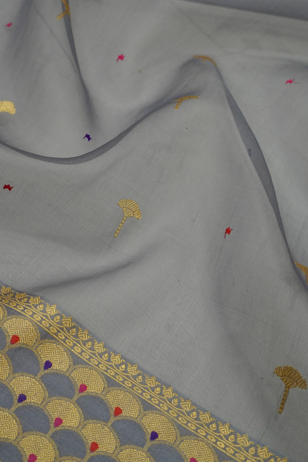 Banarasi Kora Organza Butta Grey Saree