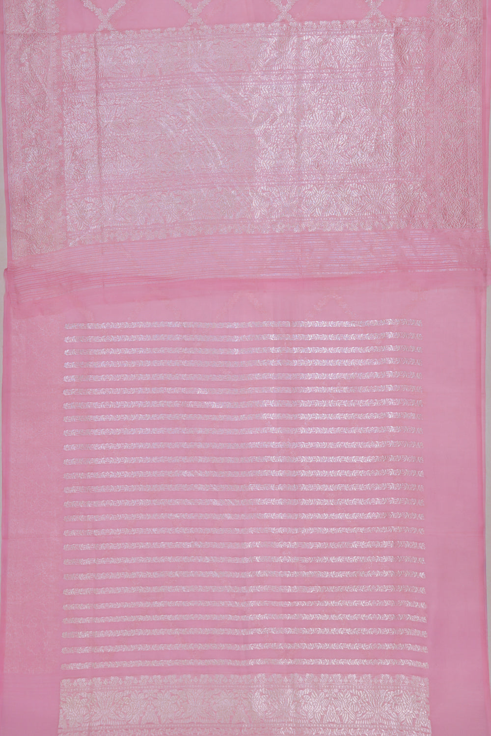Banarasi Kora Organza Criss Cross Checks Baby Pink Saree