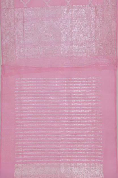 Banarasi Kora Organza Criss Cross Checks Baby Pink Saree