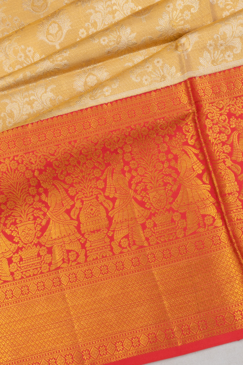 Kanchipuram Silk Tissue Brocade Gold Saree