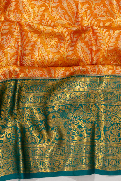 Taranga Kanchi Silk Tissue Brocade Orange Saree