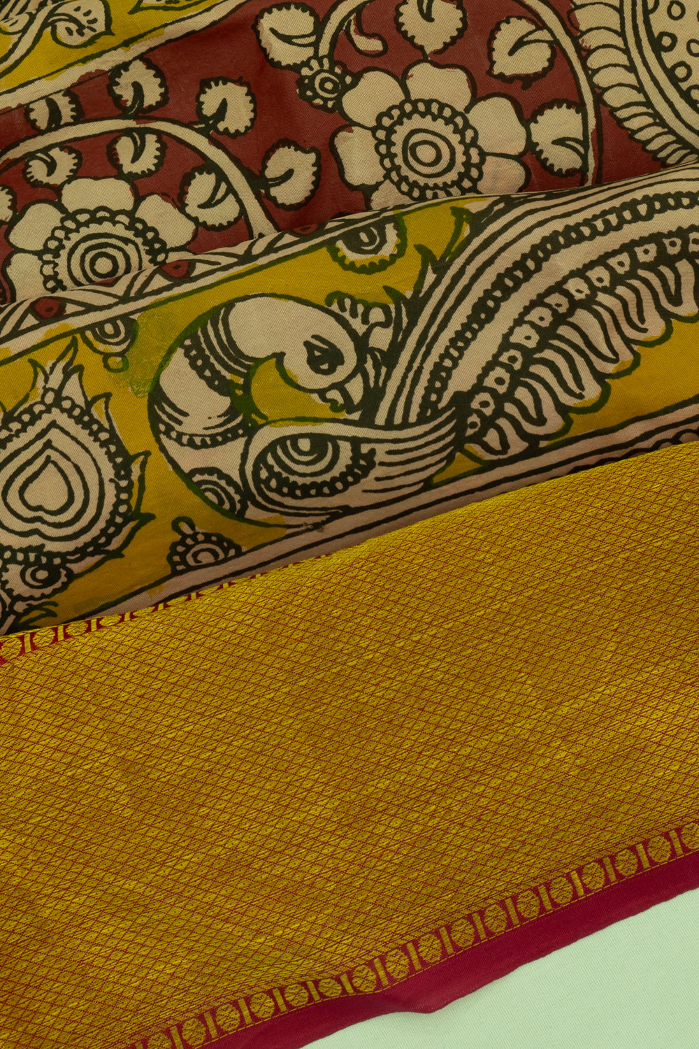 Kanchipuram Silk Kalamkari Handpainted Multicolor Saree