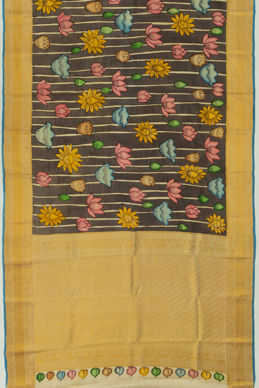 Kanchipuram Silk Kalamkari Handpainted Pastel Brown Saree