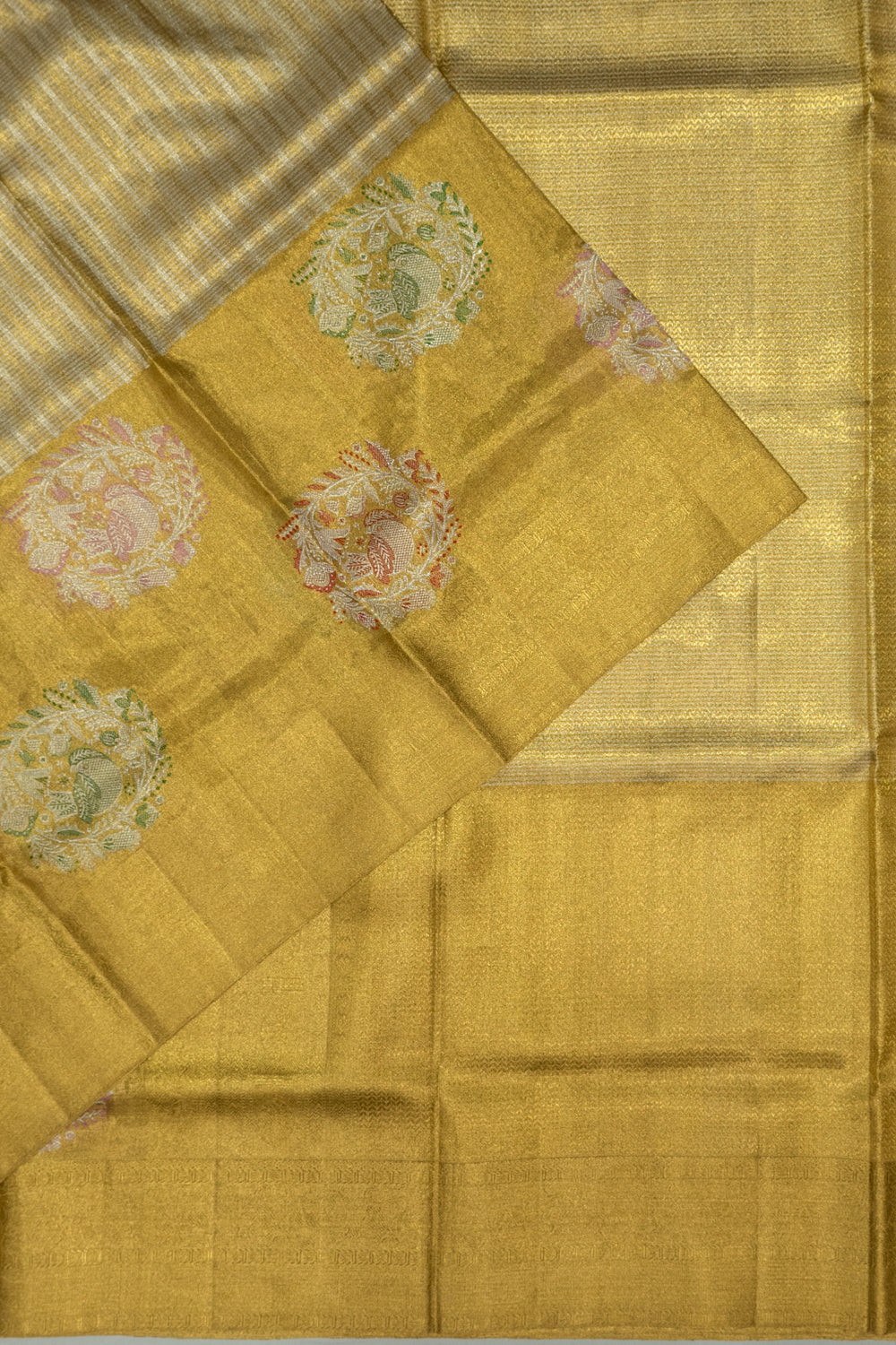 Kanchipuram Silk Tissue Brocade Gold Saree