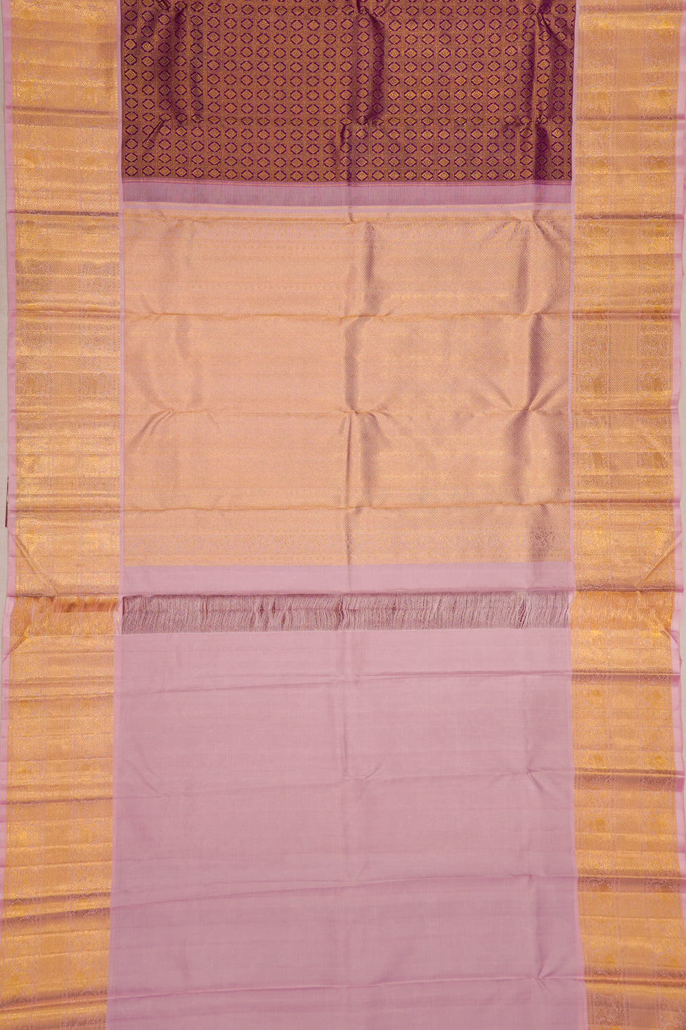 Kanchipuram Silk Checks And Butta Violet Saree