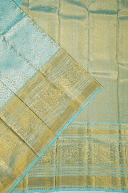 Kanchipuram Silk Tissue Brocade Sky Blue Saree