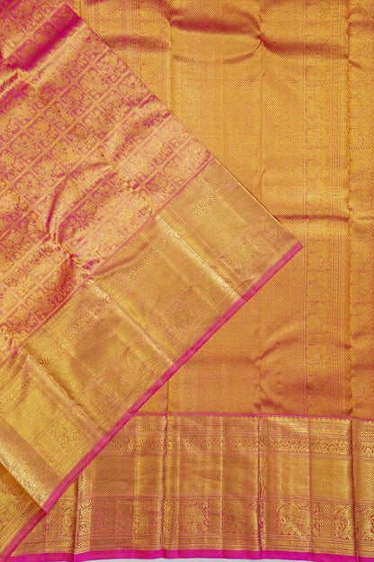 Kanchipuram Silk Tissue Checks And Butta Pink Saree