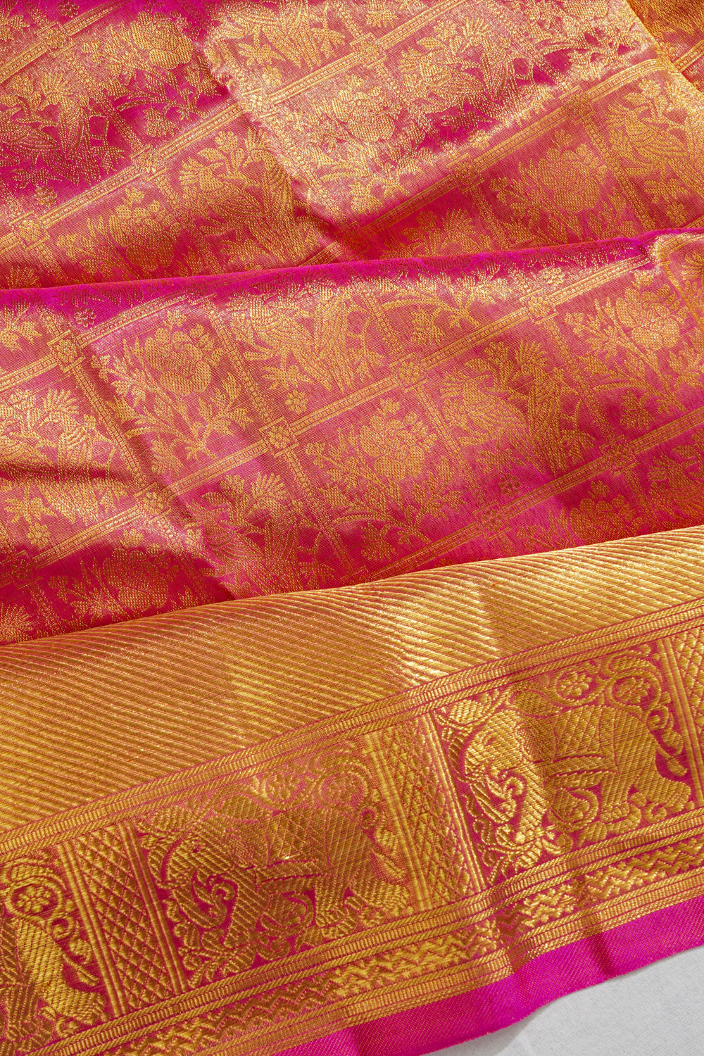 Kanchipuram Silk Tissue Checks And Butta Pink Saree