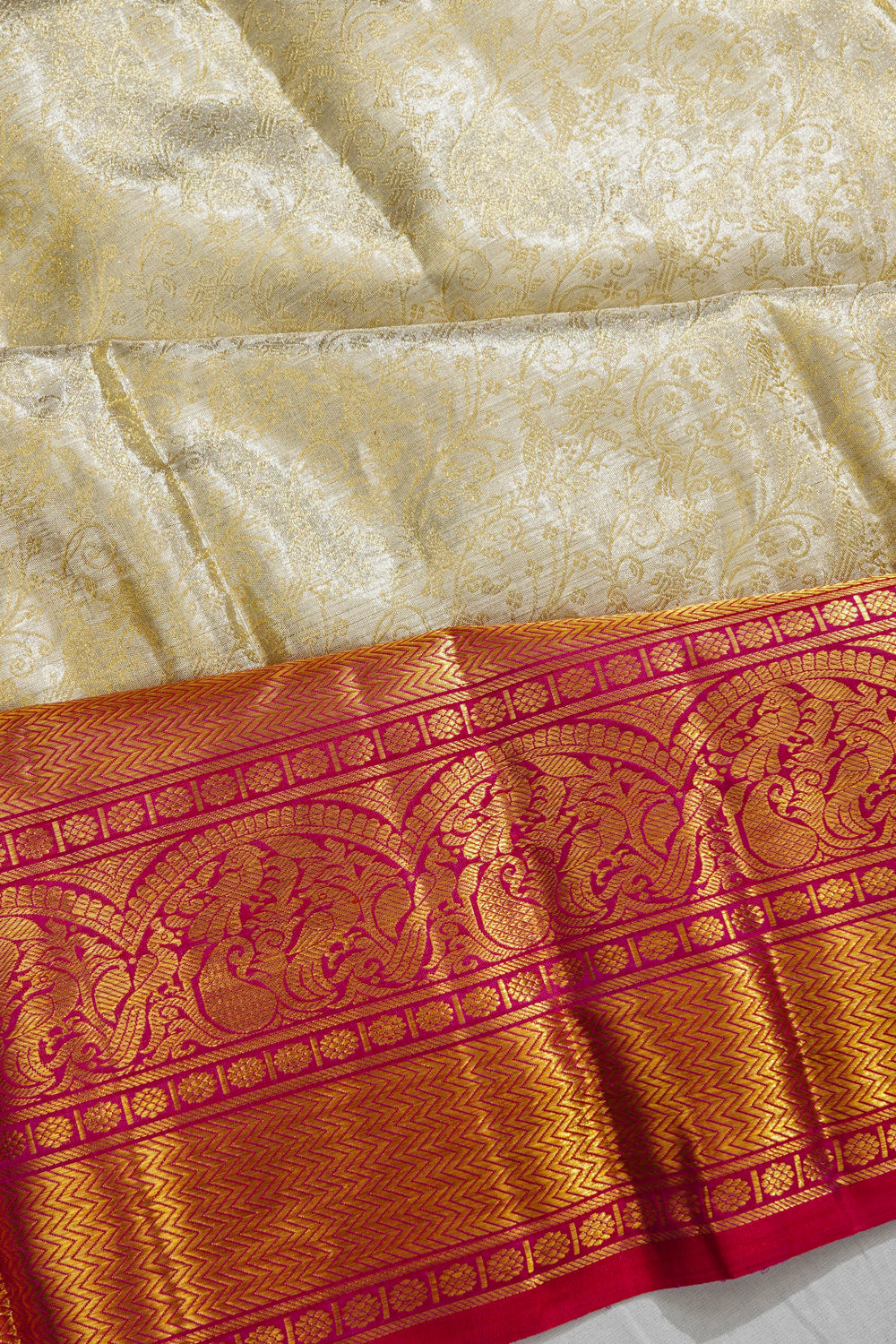 Kanchipuram Silk Tissue Brocade Silver Saree 1214004292