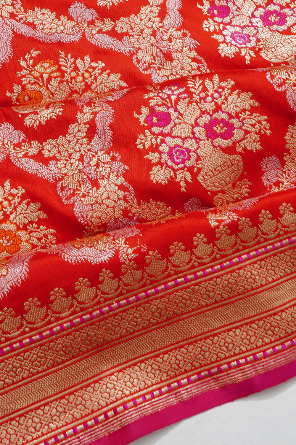 Banarasi Silk Kadwa Jangla And Butta Red Saree