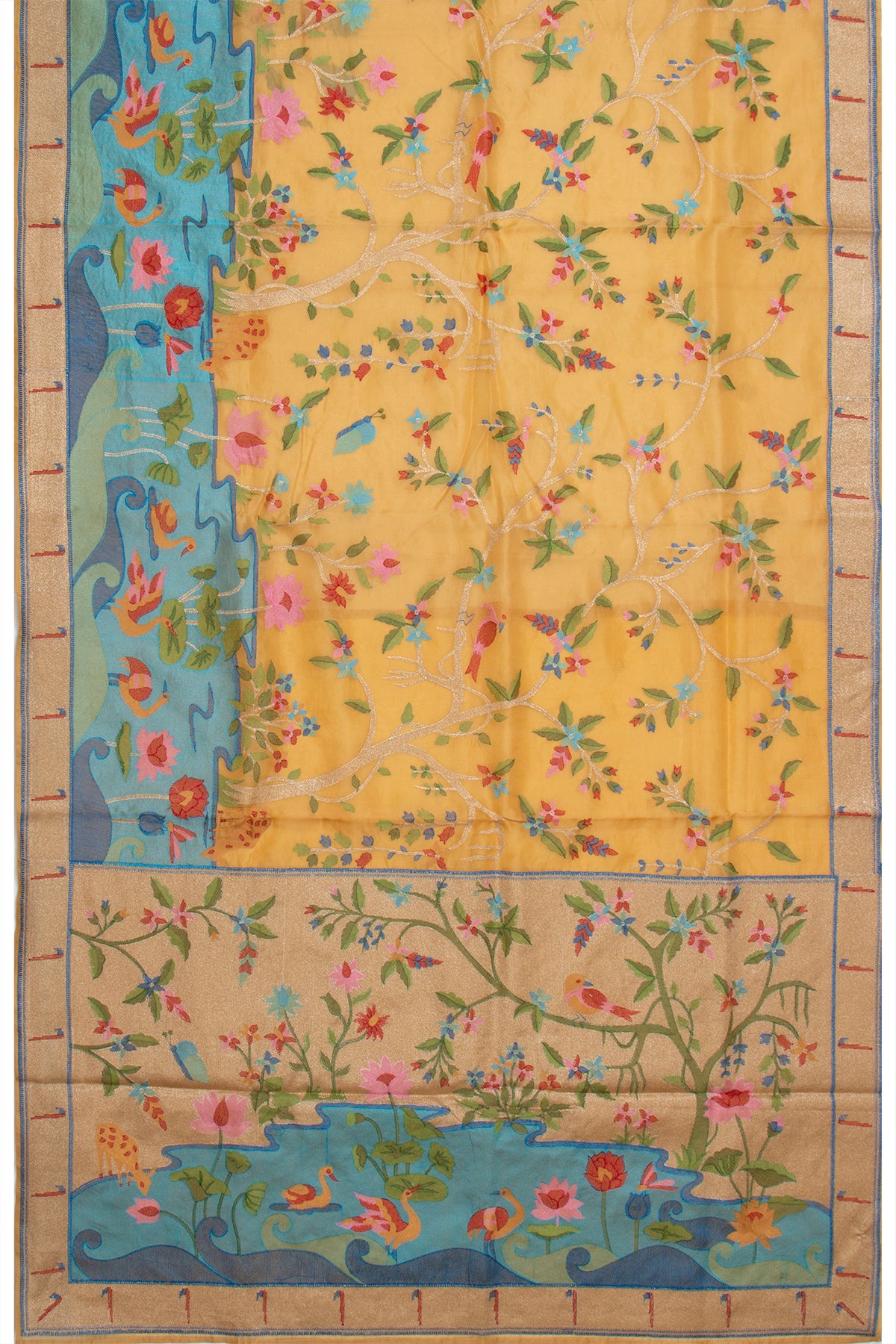 Organza Embroidery Mustard Yellow Saree