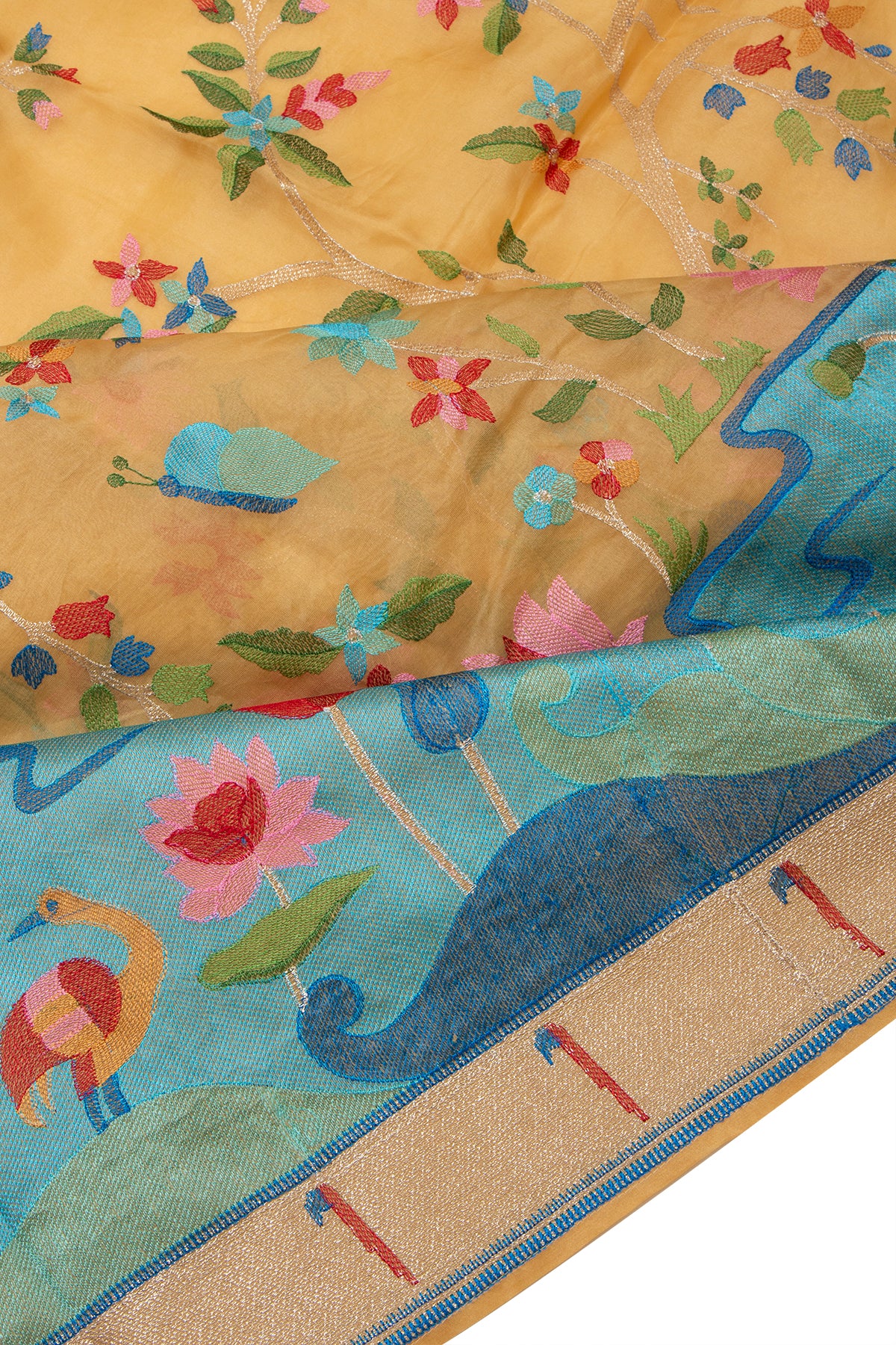 Organza Embroidery Mustard Yellow Saree