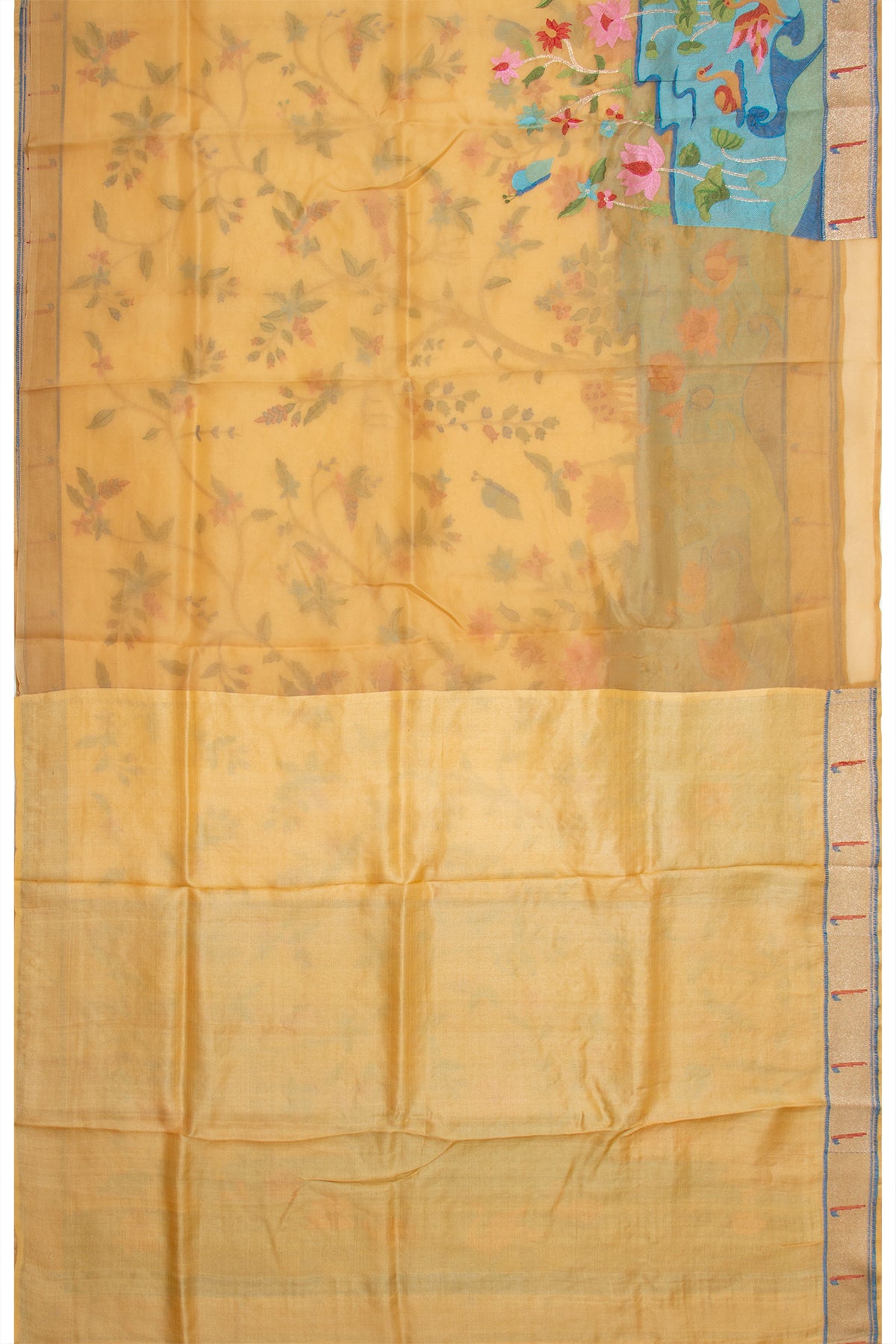 Organza Embroidery Mustard Yellow Saree