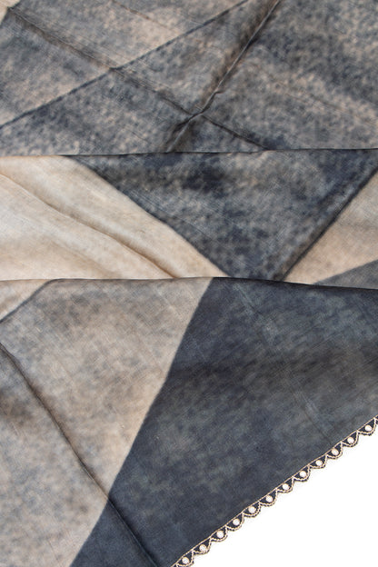 Tussar Printed Black And White Saree