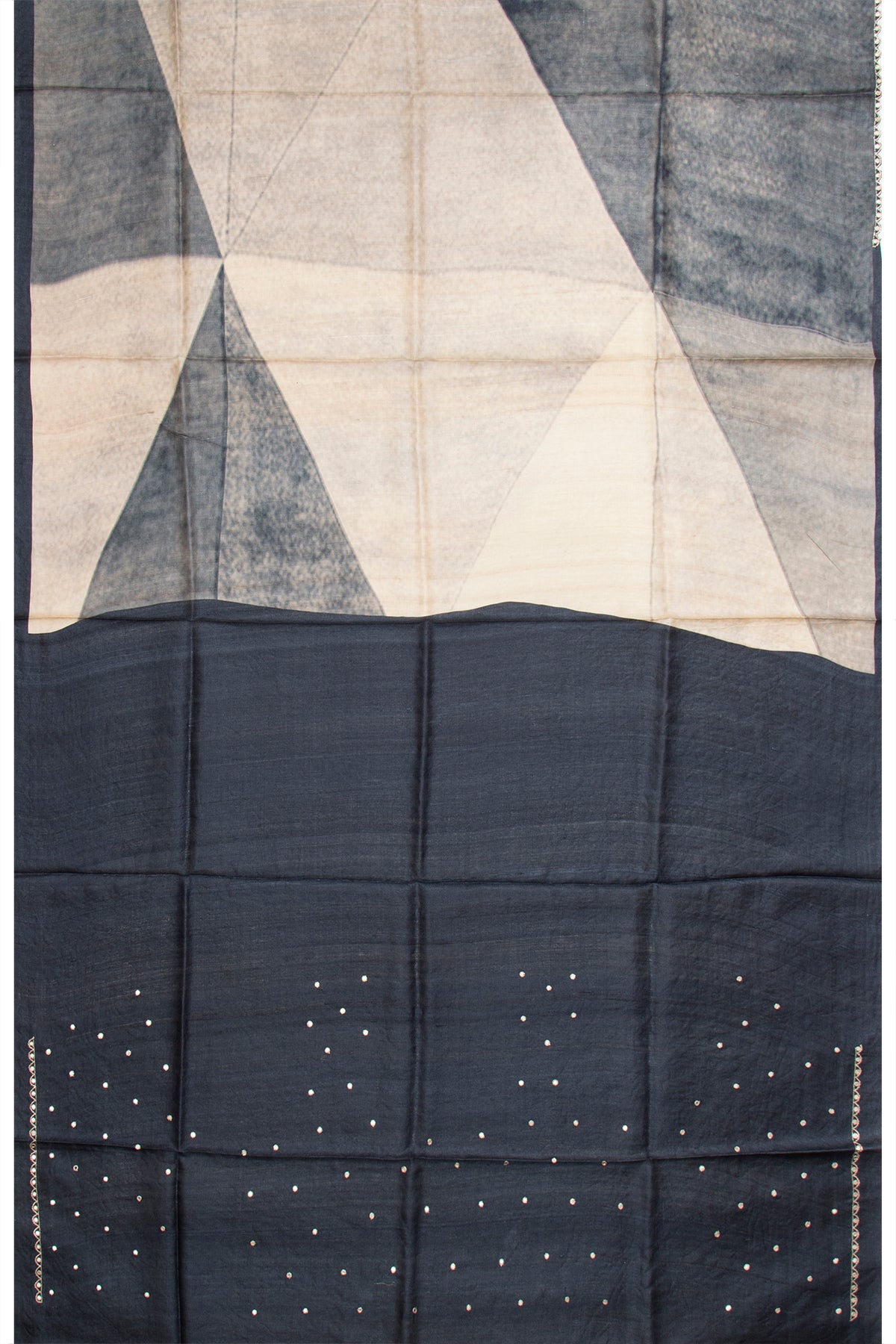 Tussar Printed Black And White Saree