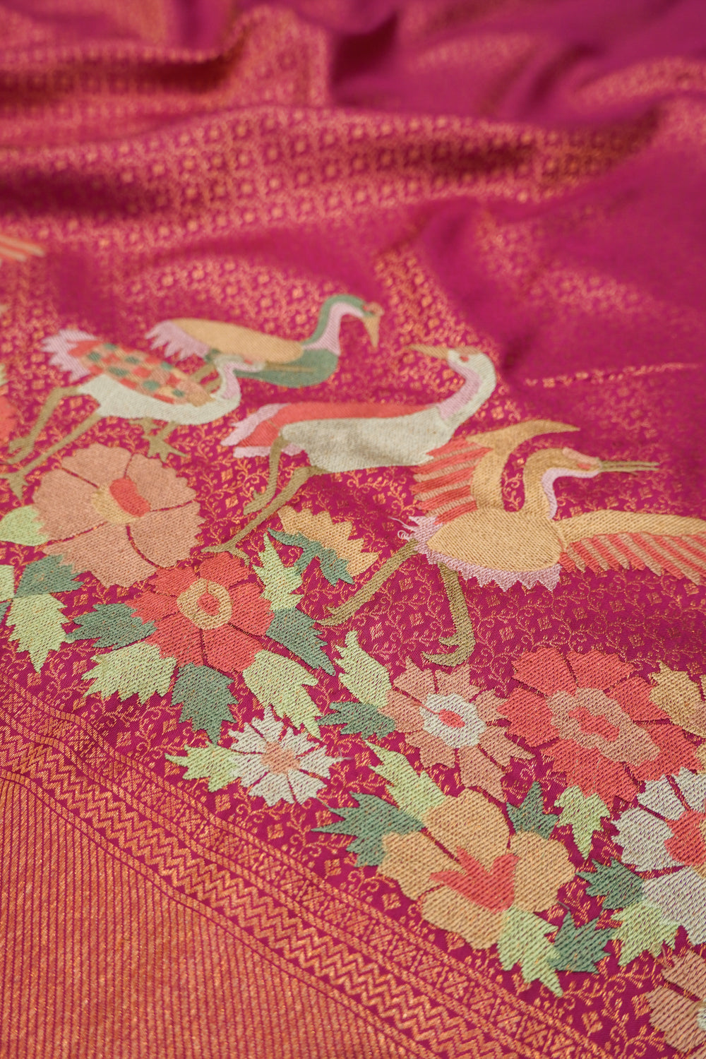 Kanchipuram Silk Brocade Pink Saree With Embroidery