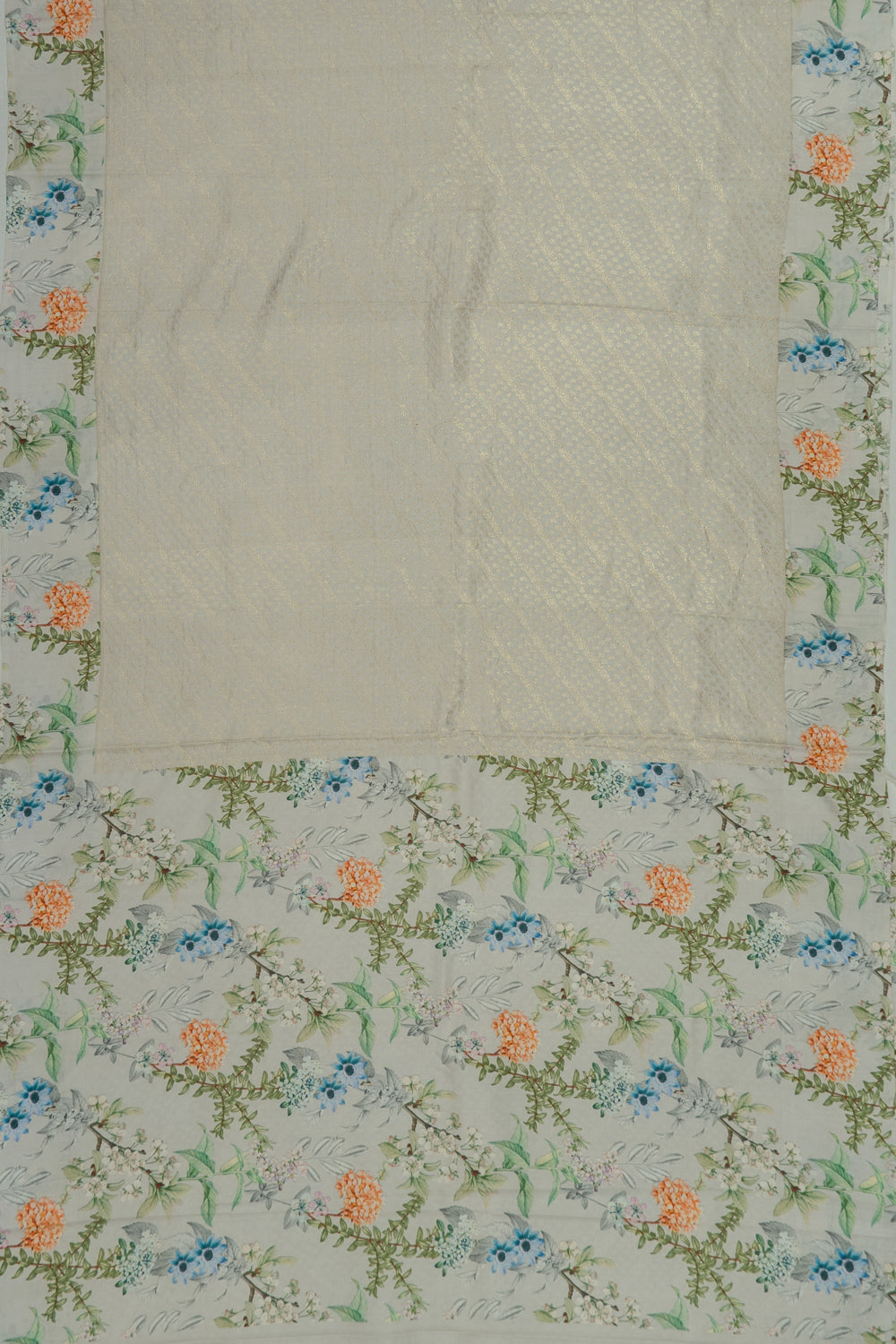 Kanchipuram Silk Brocade White Saree With Printed Border