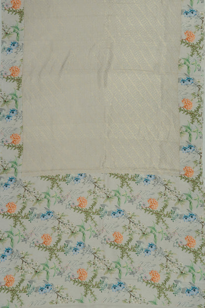 Kanchipuram Silk Brocade White Saree With Printed Border