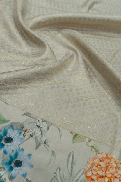 Kanchipuram Silk Brocade White Saree With Printed Border