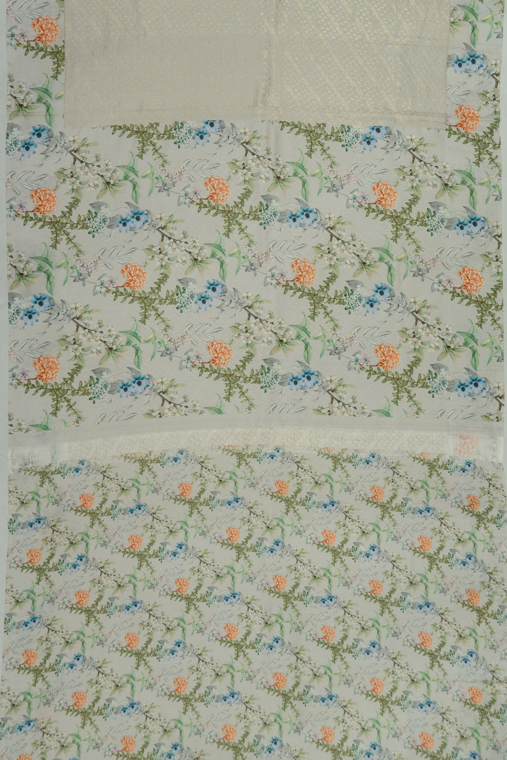 Kanchipuram Silk Brocade White Saree With Printed Border
