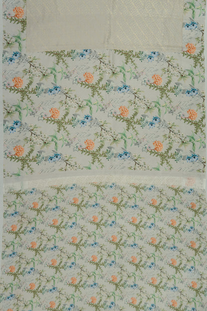Kanchipuram Silk Brocade White Saree With Printed Border