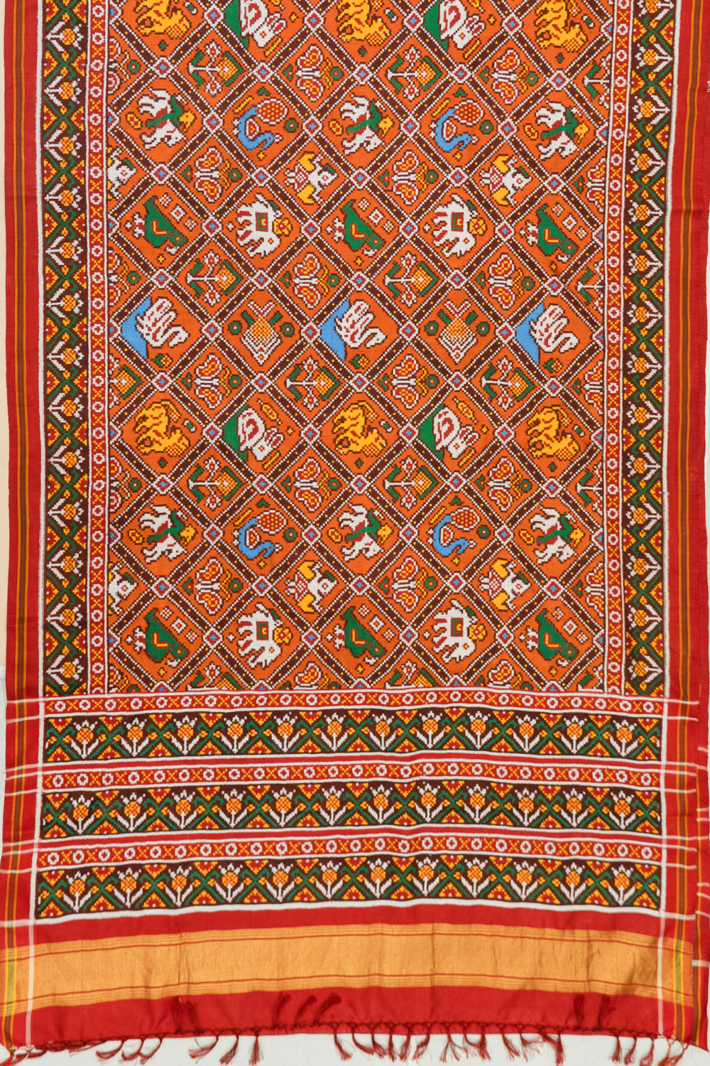 Patan Patola Silk Double Ikat 9 Figure Orange Saree