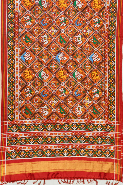 Patan Patola Silk Double Ikat 9 Figure Orange Saree