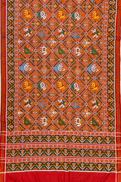 Patan Patola Silk Double Ikat 9 Figure Orange Saree