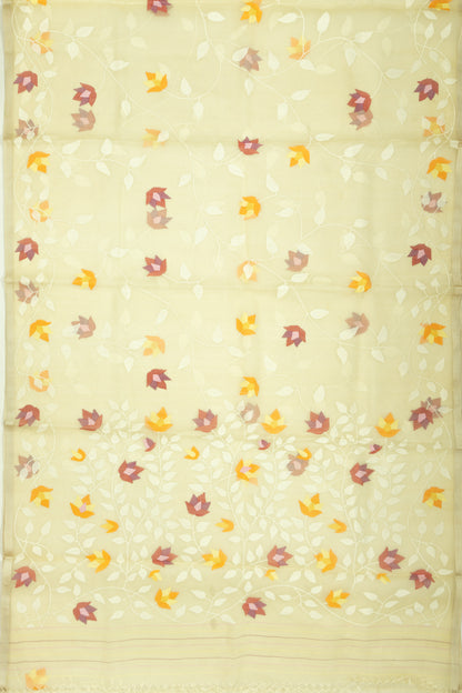 Dhakai Kora Organza All Over Jamdani Lime Yellow Saree