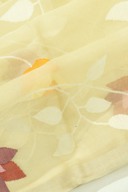 Dhakai Kora Organza All Over Jamdani Lime Yellow Saree