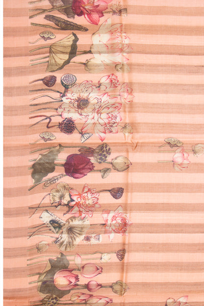 Tussar Vertical Lines Floral Printed Peach Saree