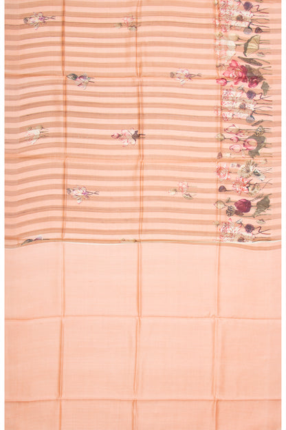 Tussar Vertical Lines Floral Printed Peach Saree