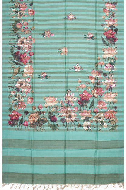 Tussar Vertical Lines Printed Sea Green Saree