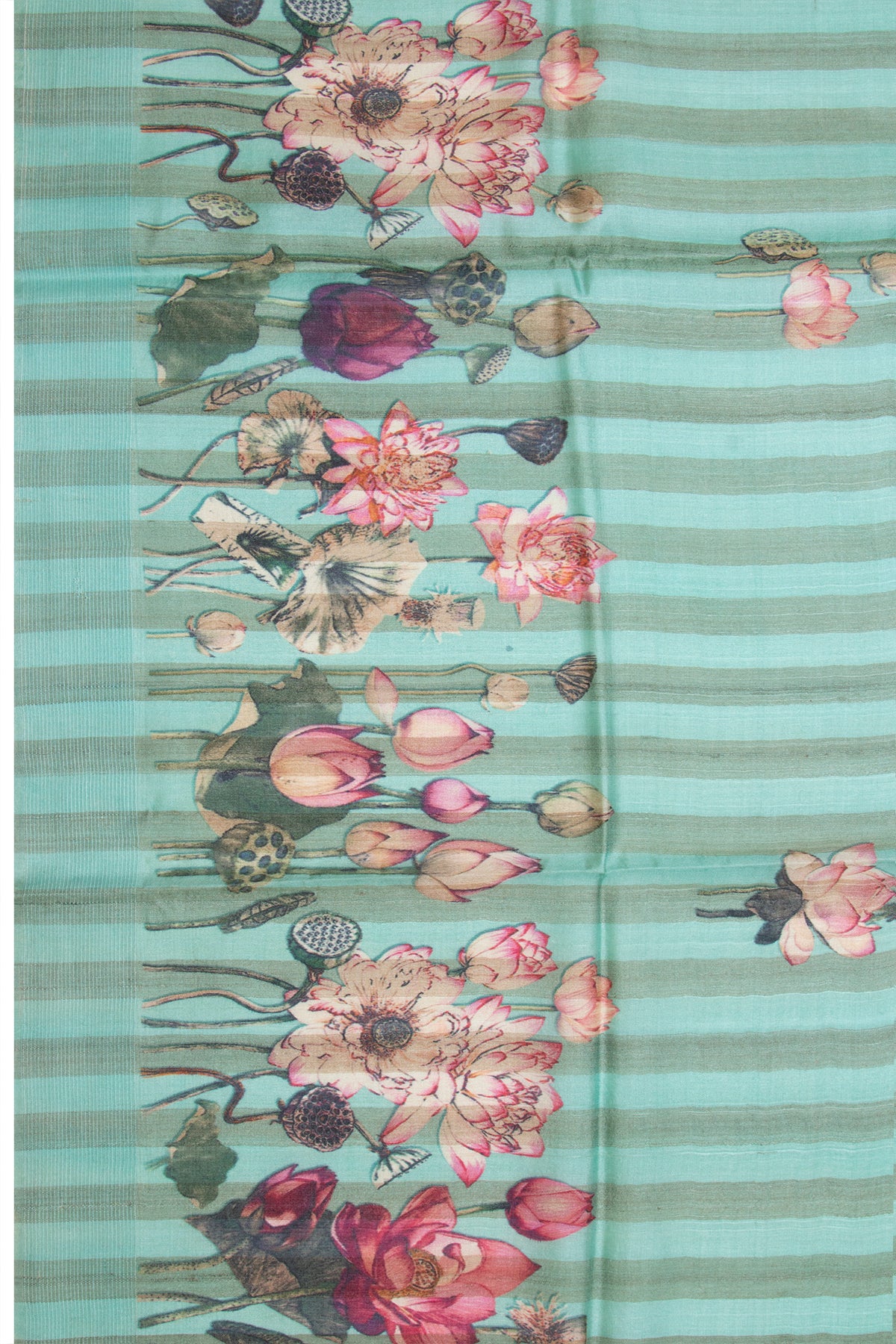 Tussar Vertical Lines Printed Sea Green Saree