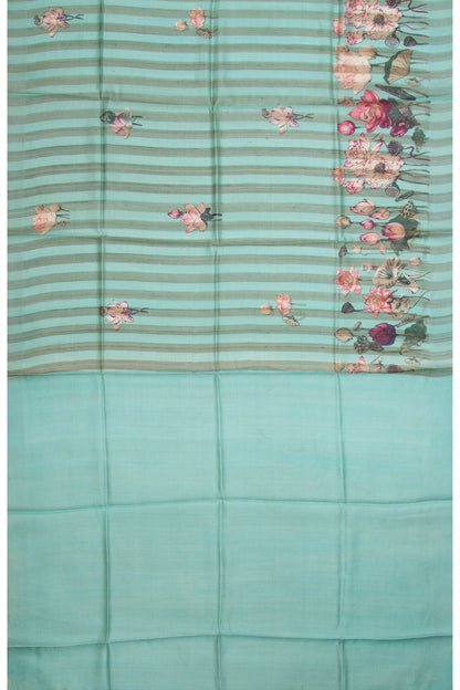 Tussar Vertical Lines Printed Sea Green Saree