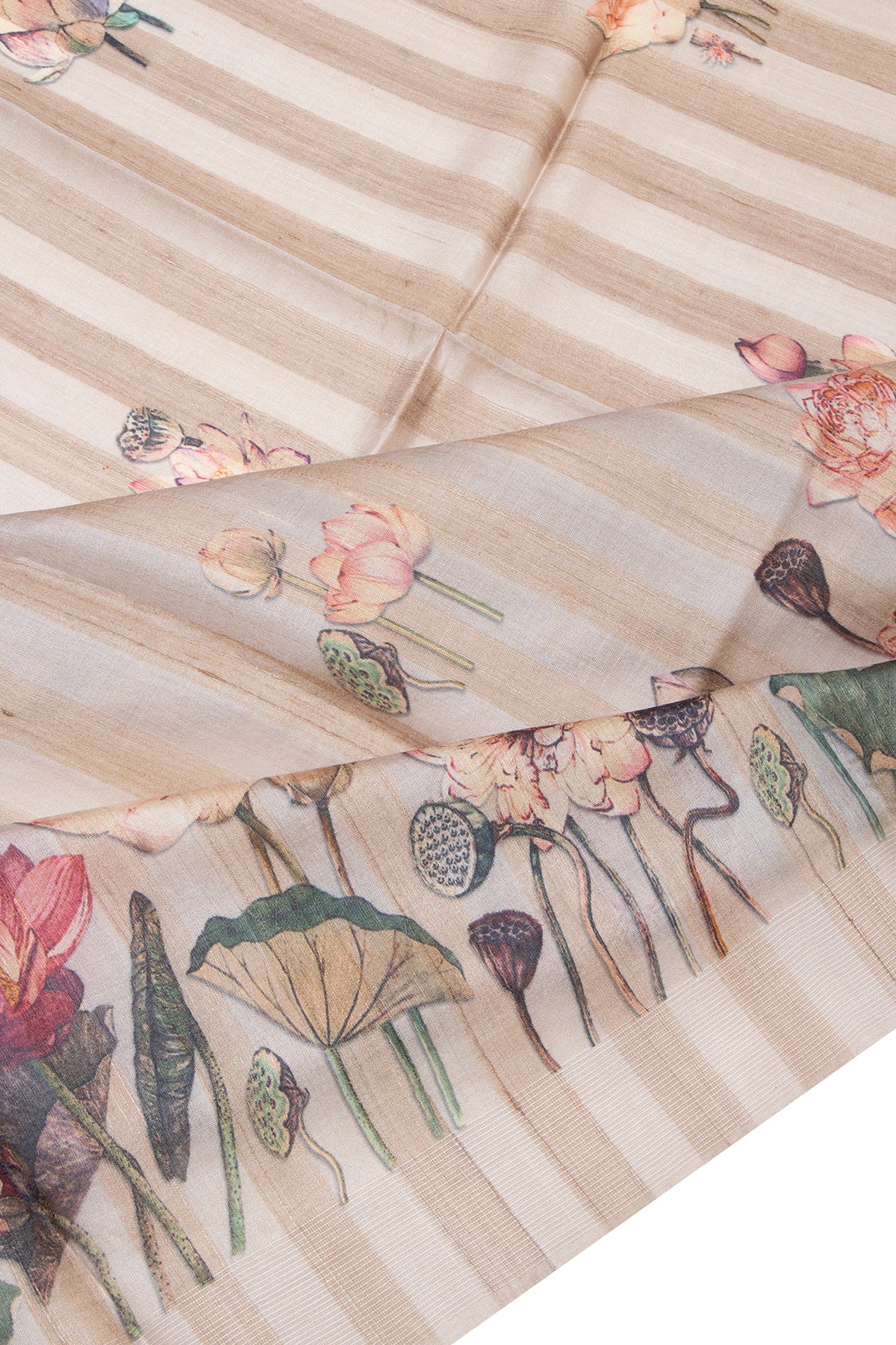 Tussar Vertical Lines Floral Printed Grey Saree