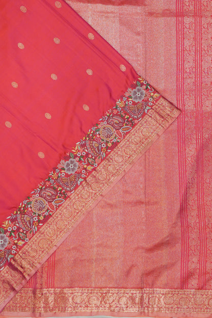Kanchipuram Silk Butta Dual Tone Pink And Orange Saree With Embroidery