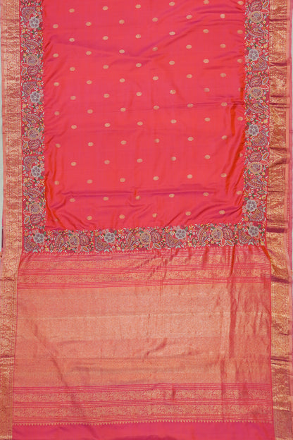 Kanchipuram Silk Butta Dual Tone Pink And Orange Saree With Embroidery
