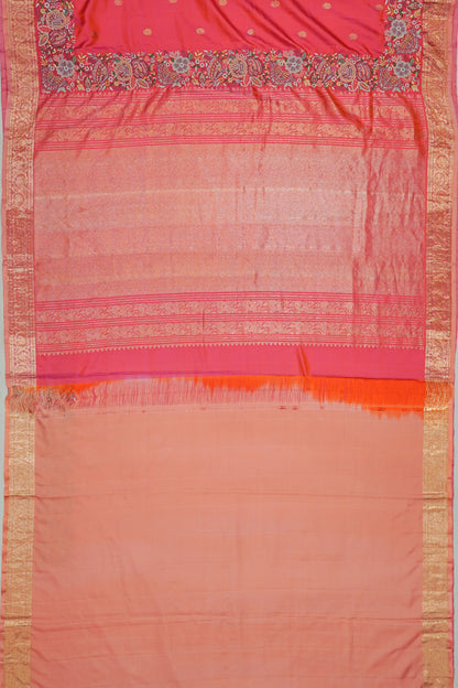 Kanchipuram Silk Butta Dual Tone Pink And Orange Saree With Embroidery