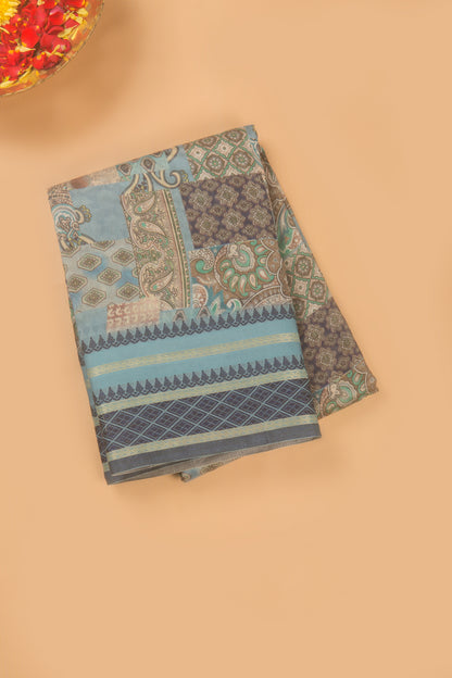 Chanderi Cotton Floral Printed Pastel Blue Saree