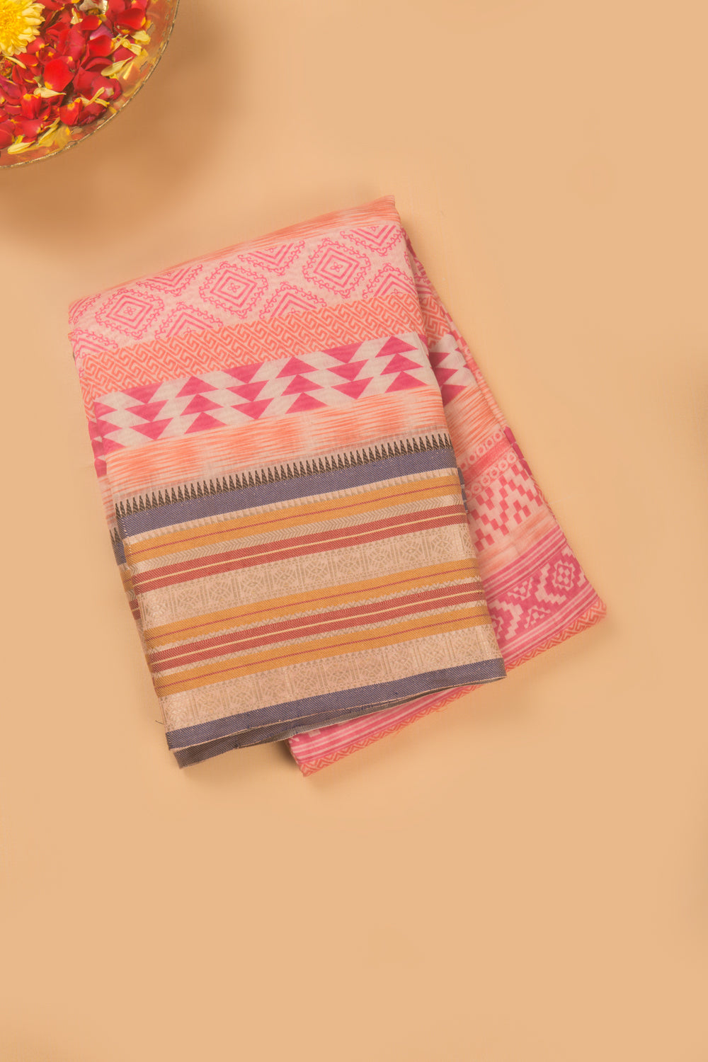Chanderi Cotton Geometrical Printed Baby Pink Saree
