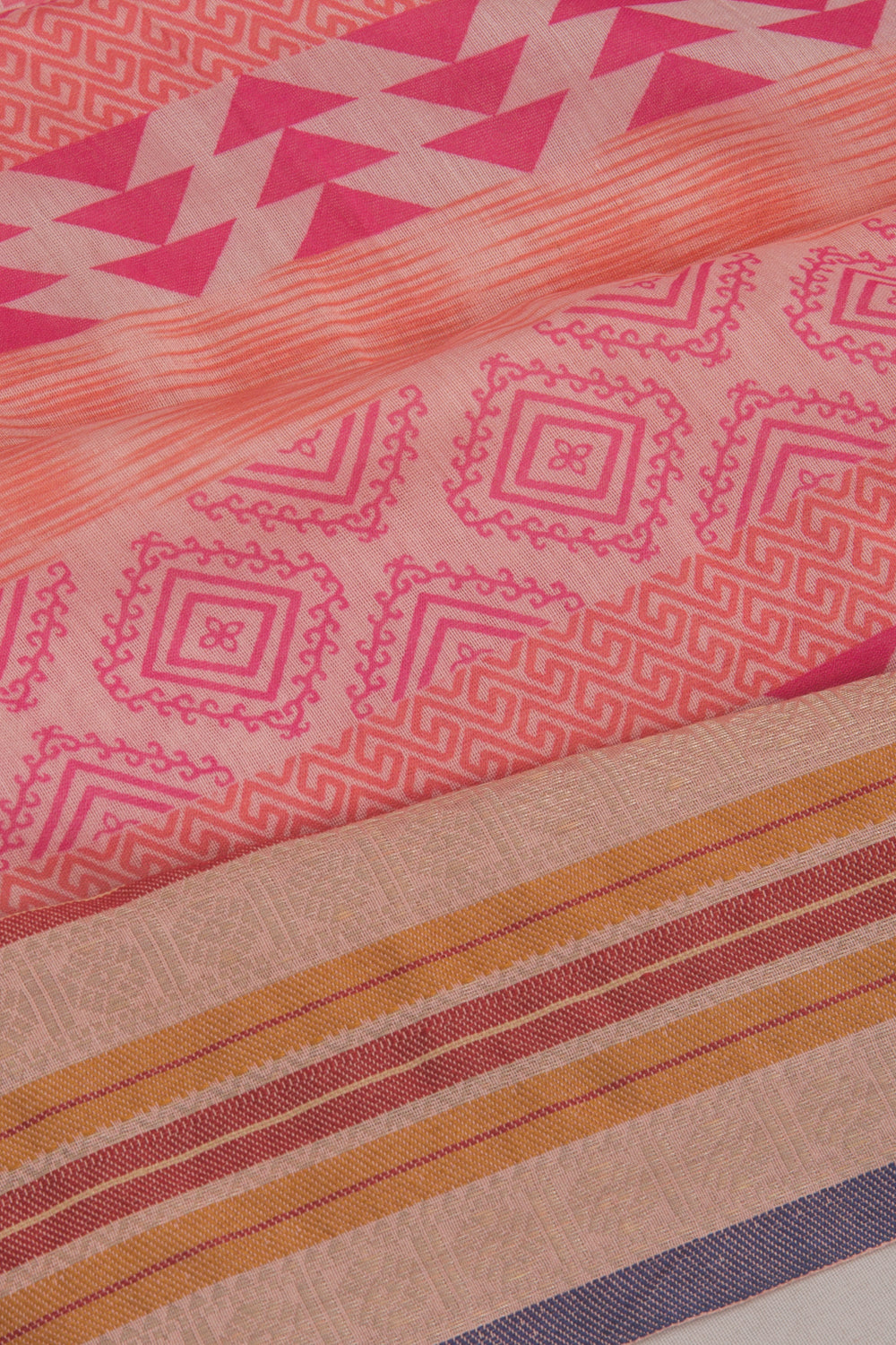 Chanderi Cotton Geometrical Printed Baby Pink Saree