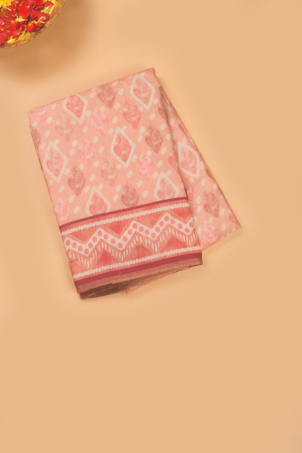 Chanderi Cotton Block Printed Peach Saree