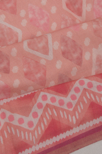 Chanderi Cotton Block Printed Peach Saree