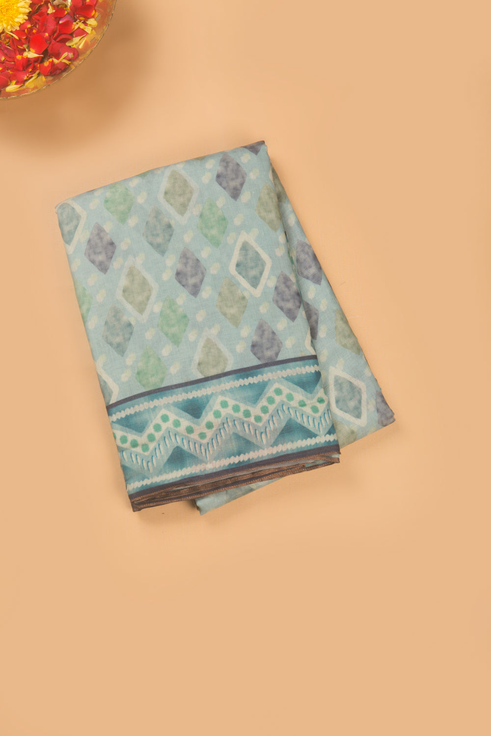 Chanderi Cotton Block Printed Pastel Blue Saree