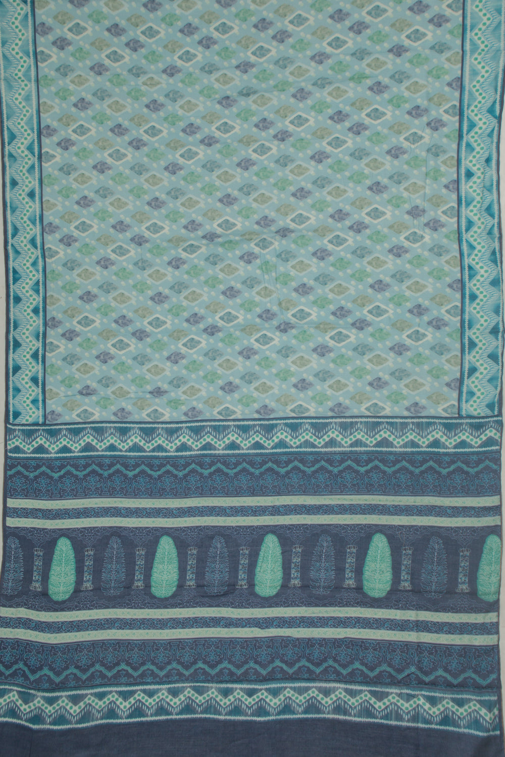 Chanderi Cotton Block Printed Pastel Blue Saree