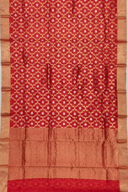 Pure Chanderi Silk Jaal And Butta Red Saree